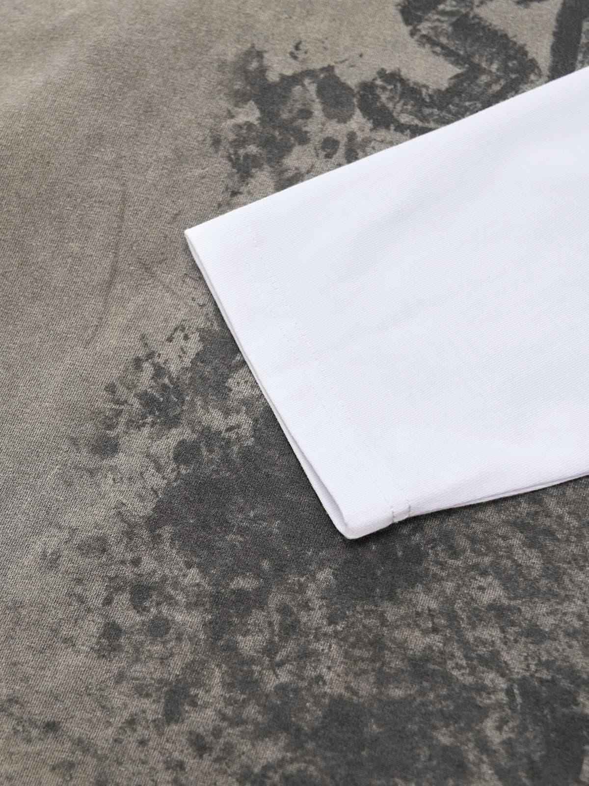 Washed Contrast Color Print Long Sleeve Cotton T-shirt 