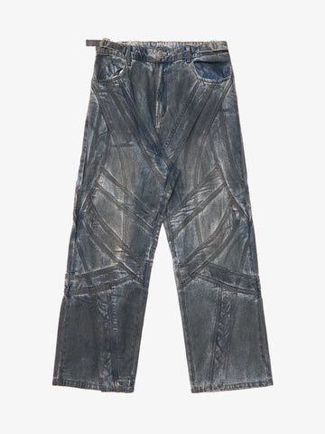 Vintage Washed Distressed Multi-Structure Patchwork Jeans 