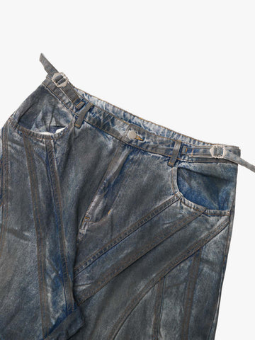 Vintage Washed Distressed Multi-Structure Patchwork Jeans 