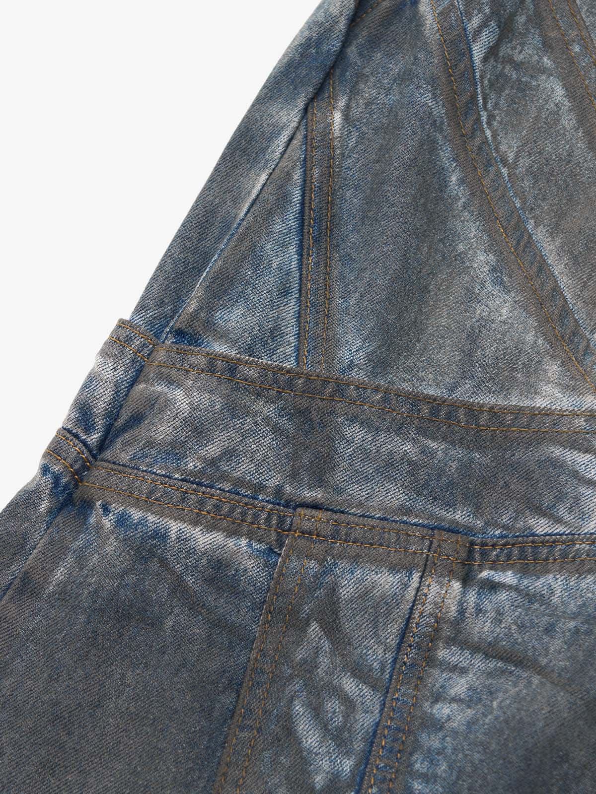 Vintage Washed Distressed Multi-Structure Patchwork Jeans 