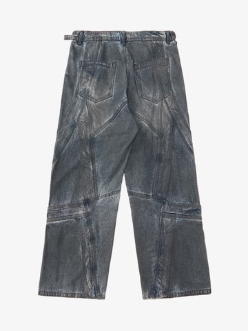 Vintage Washed Distressed Multi-Structure Patchwork Jeans 