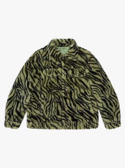 Vintage Striped Fur Thick Fleece Jacket 