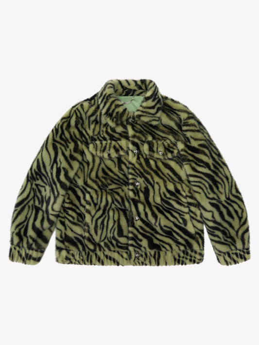 Vintage Striped Fur Thick Fleece Jacket 