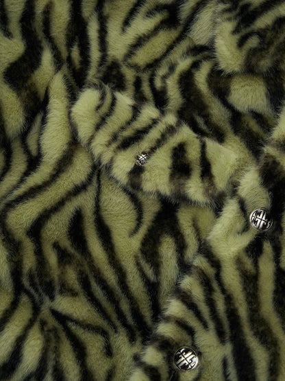 Vintage Striped Fur Thick Fleece Jacket 