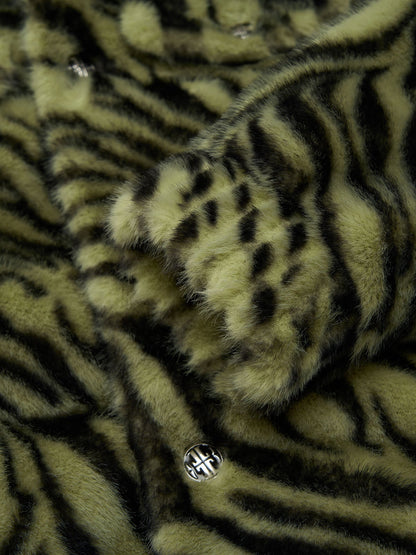Vintage Striped Fur Thick Fleece Jacket 