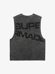 Cross-Print Distressed Washed Vest 