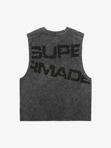 Cross-Print Distressed Washed Vest 