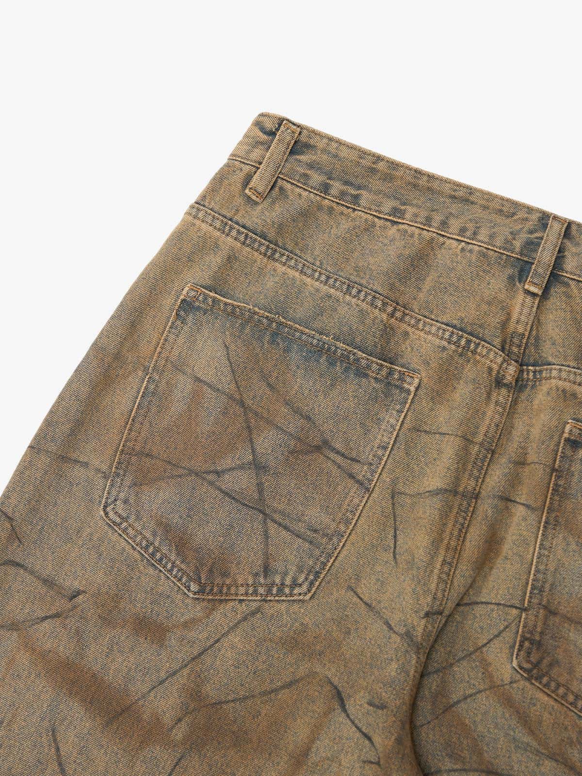 Vintage Washed Distressed Copper-Dyed Jeans 