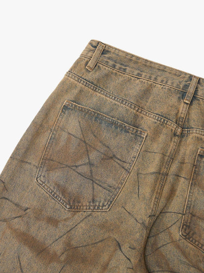 Vintage Washed Distressed Copper-Dyed Jeans 