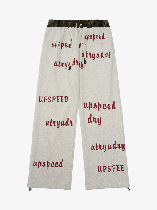 Camouflage Patchwork Contrast Color Lettering Fleece Sweatpants 