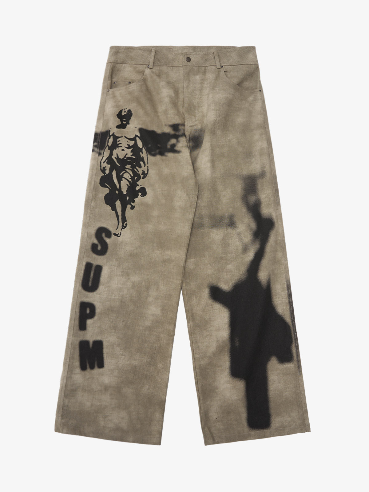 Original Large Cross Angel Print Distressed Jeans - 2552 
