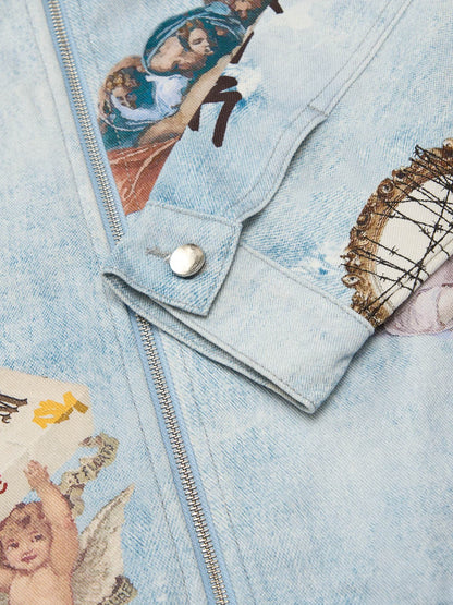 Artistic Graffiti Print Denim Jacket and Pants Set 