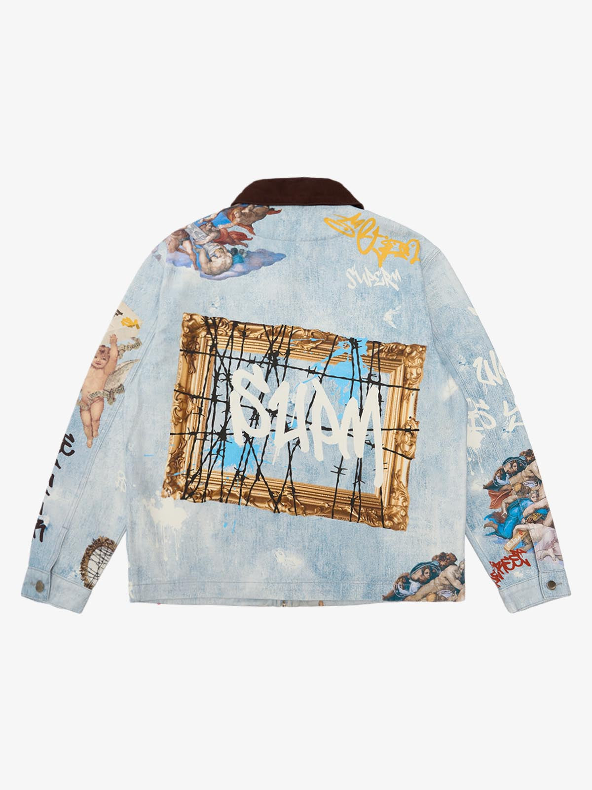 Artistic Graffiti Print Denim Jacket and Pants Set 