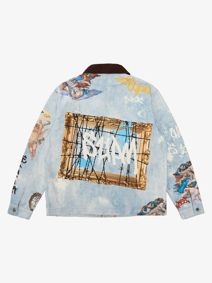Artistic Graffiti Print Denim Jacket and Pants Set 