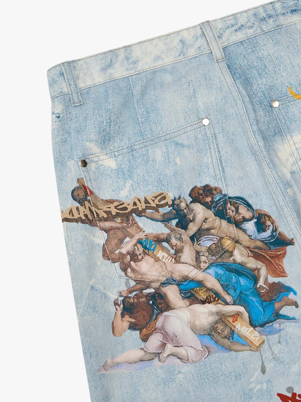 Retro Artistic Graffiti Angelic Prints Baggy Jeans - 2574 