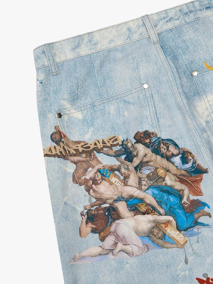 Retro Artistic Graffiti Angelic Prints Baggy Jeans 