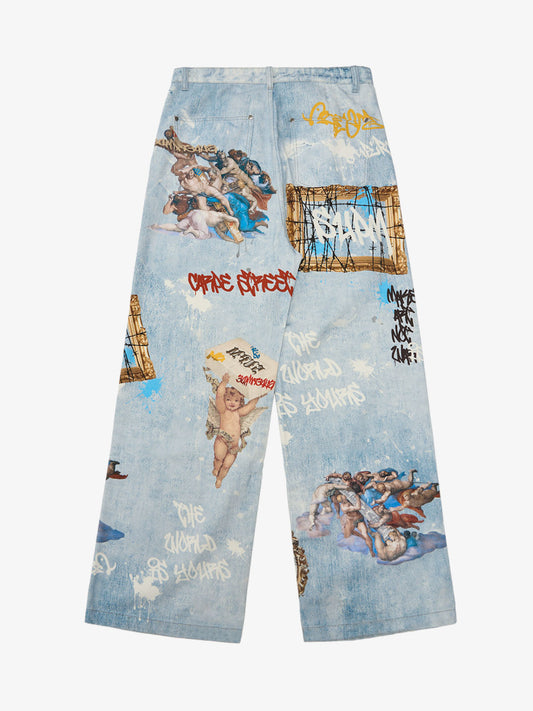 Retro Artistic Graffiti Angelic Prints Baggy Jeans 
