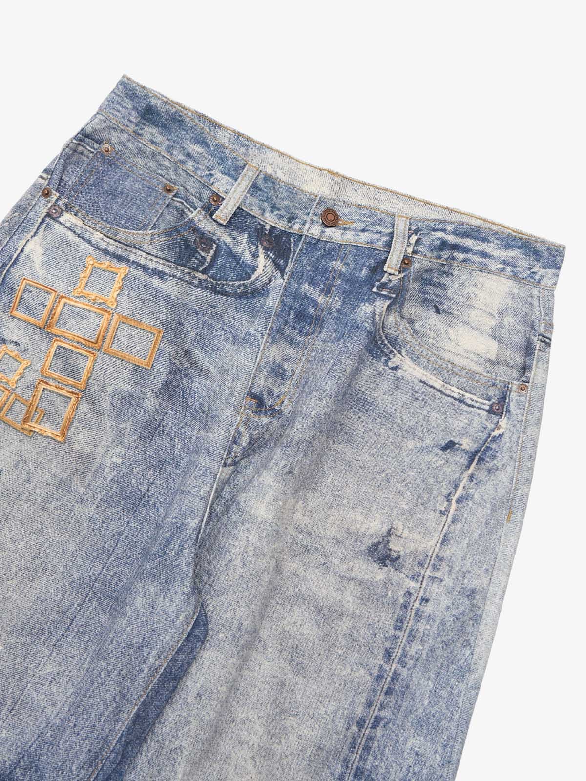 Frame Cross Print Denim Jeans - 2554 