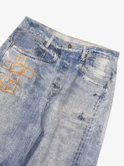 Frame Cross Print Denim Jeans - 2554 