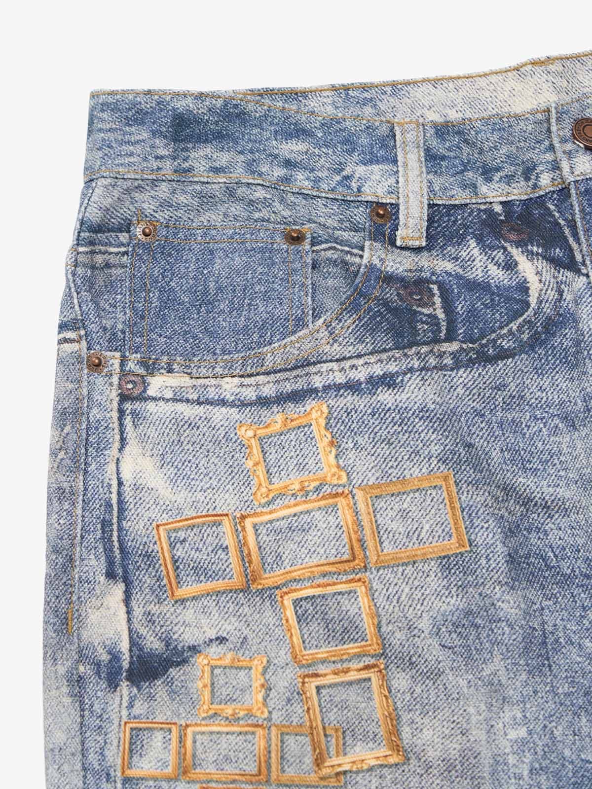 Frame Cross Print Denim Jeans - 2554 