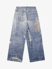 Frame Cross Print Denim Jeans - 2554 