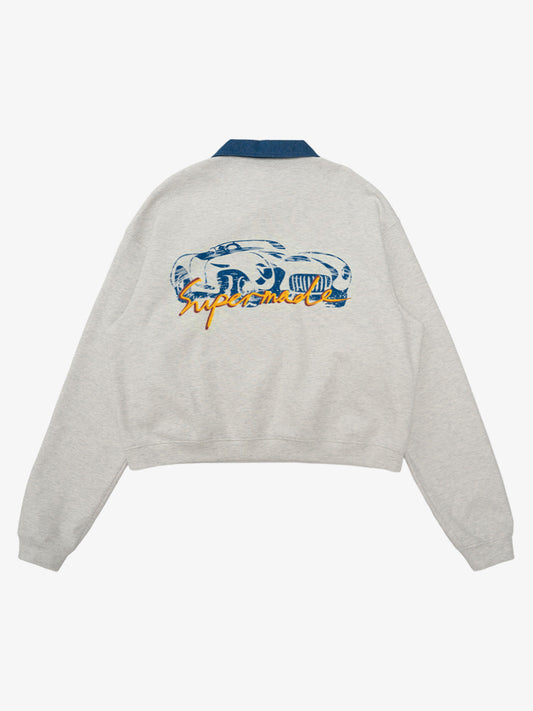Original Denim Lapel Patchwork Sweatshirt 