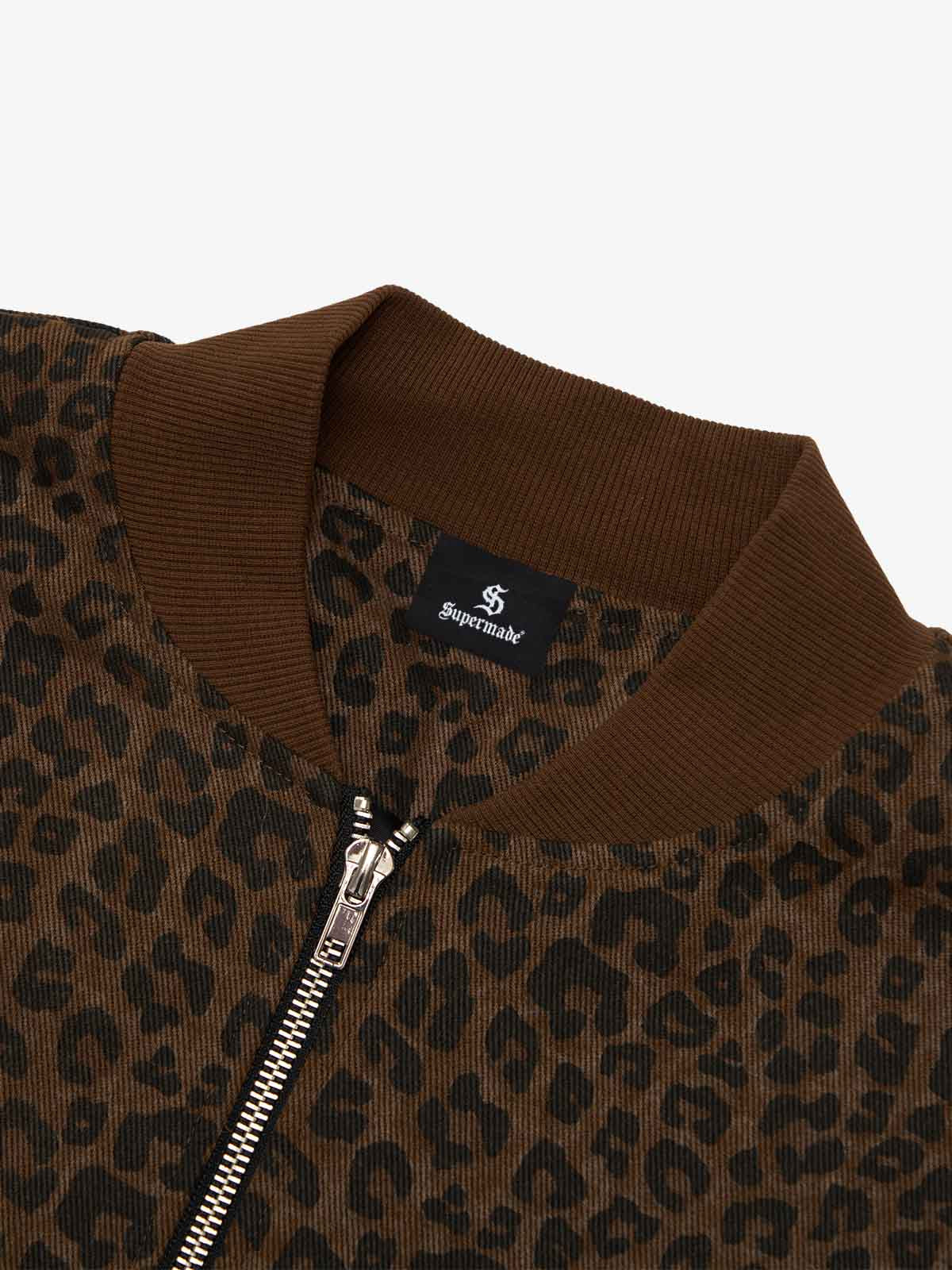 Cross Frame Leopard Print Baseball Jacket - 2572 
