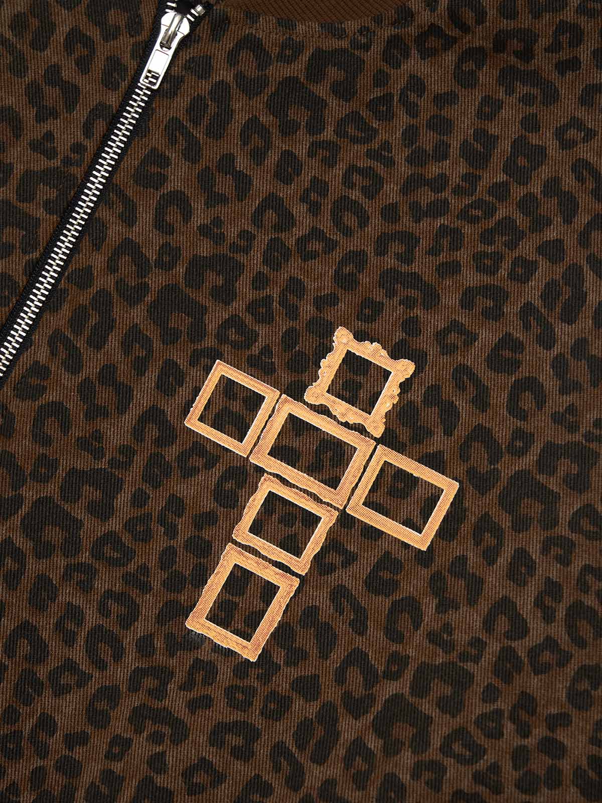 Cross Frame Leopard Print Baseball Jacket - 2572 