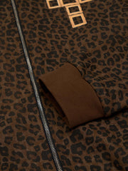Cross Frame Leopard Print Baseball Jacket - 2572 
