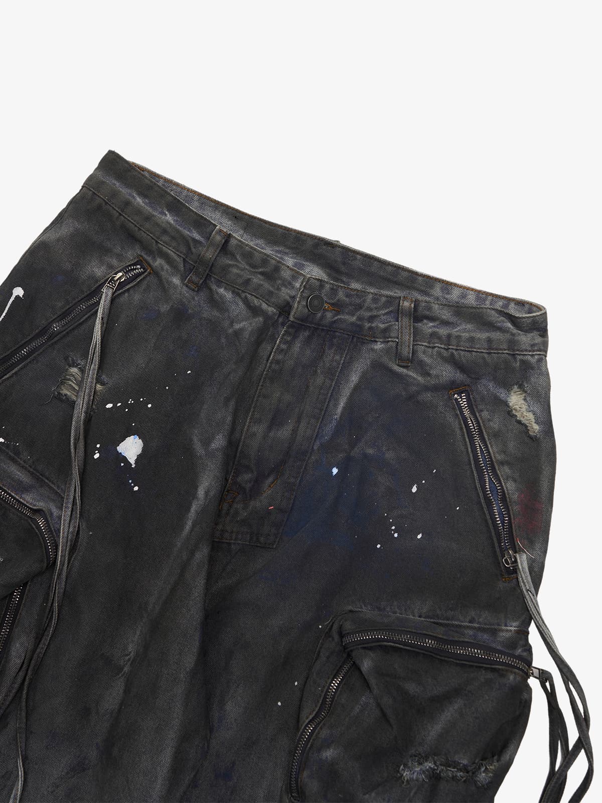 Heavy Dirty Dyed Multi-Pocket Drawstring Work Jeans 