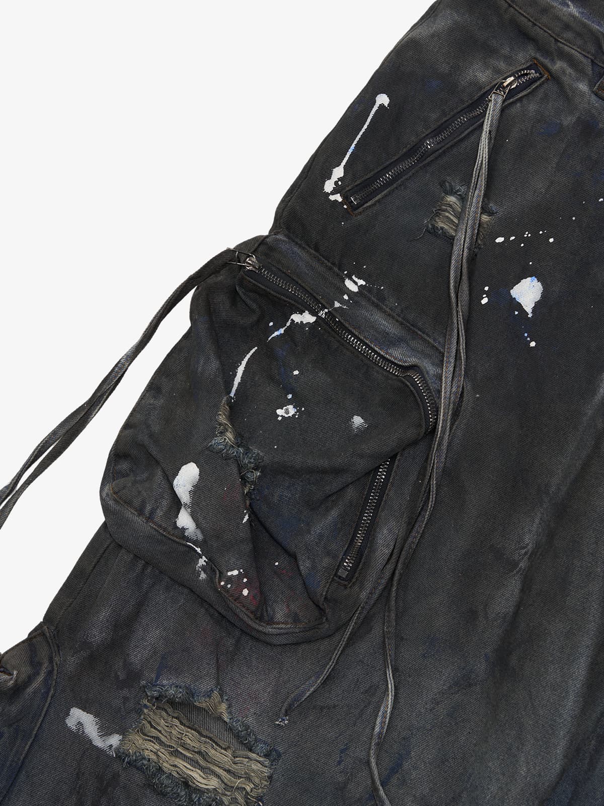 Heavy Dirty Dyed Multi-Pocket Drawstring Work Jeans 