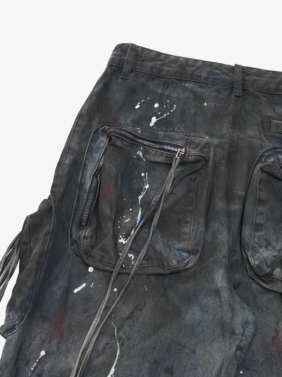 Heavy Dirty Dyed Multi-Pocket Drawstring Work Jeans 