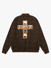 Cross Frame Leopard Print Baseball Jacket - 2572 