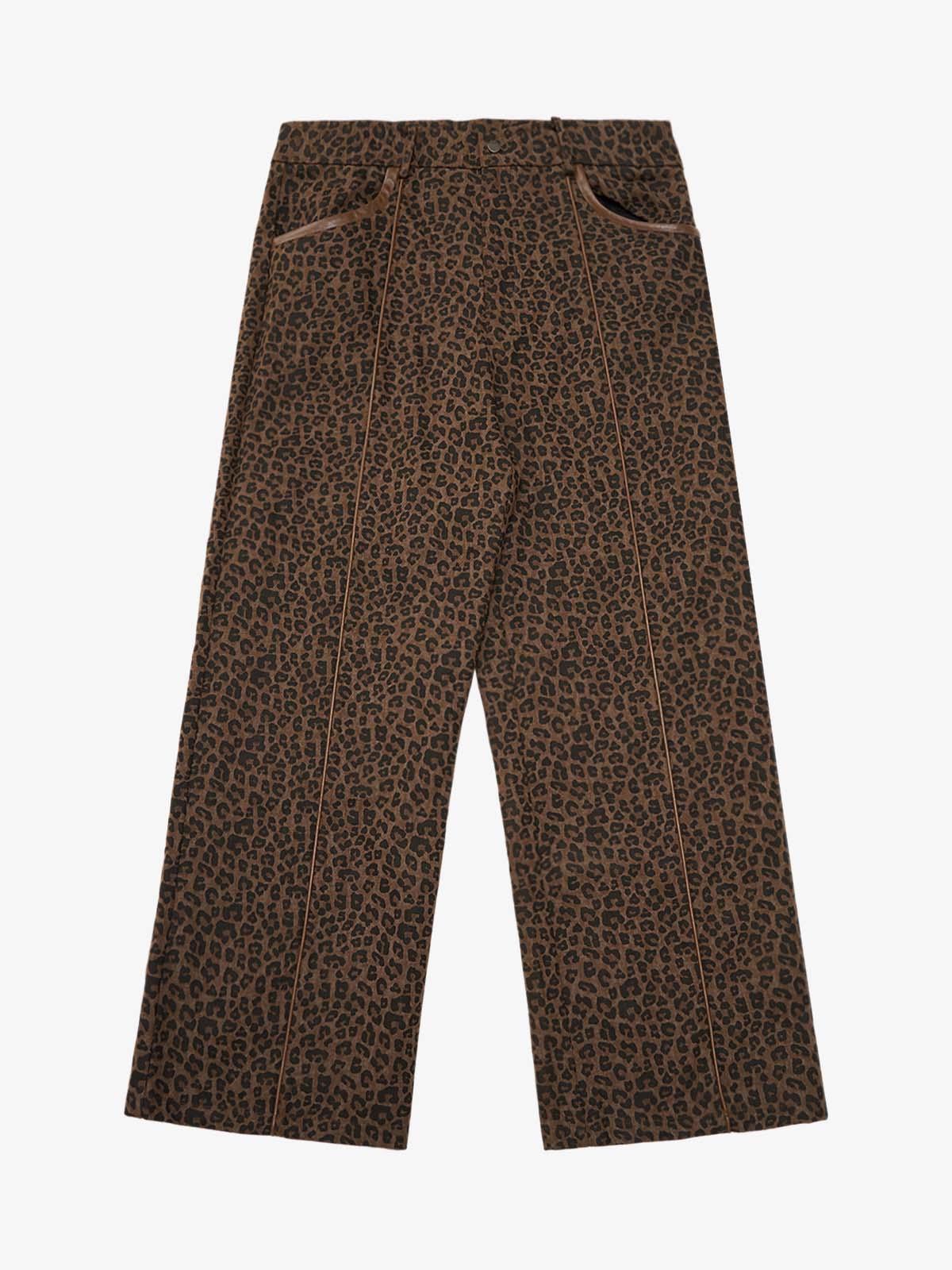 SUPM Graffiti Print Leather Leopard Print Baggy Pants 