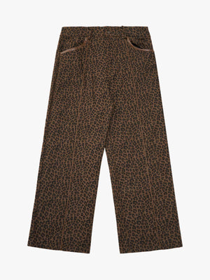 SUPM Graffiti Print Leather Leopard Print Baggy Pants 