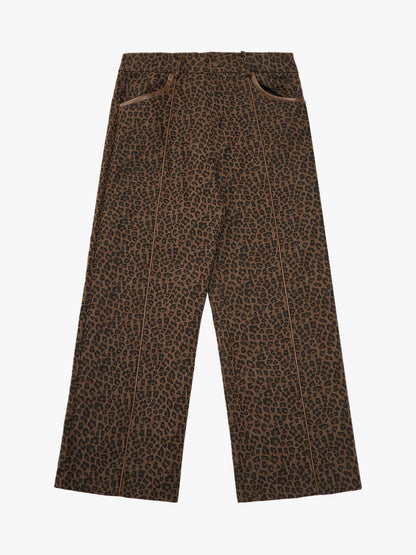 SUPM Graffiti Print Leather Leopard Print Baggy Pants 