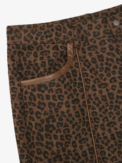 SUPM Graffiti Print Leather Leopard Print Baggy Pants 
