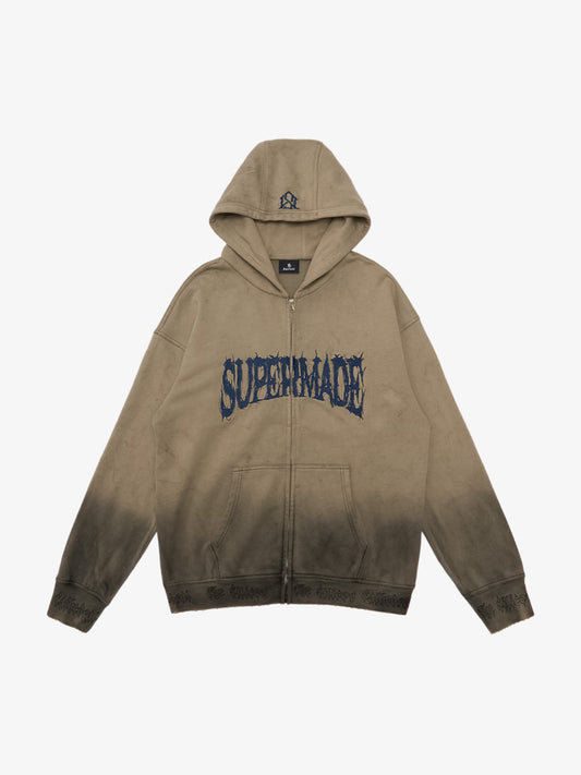 SUPERMADE Thorn Embroidery Zip Hooded Sweatshirt 