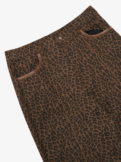 SUPM Graffiti Print Leather Leopard Print Baggy Pants 