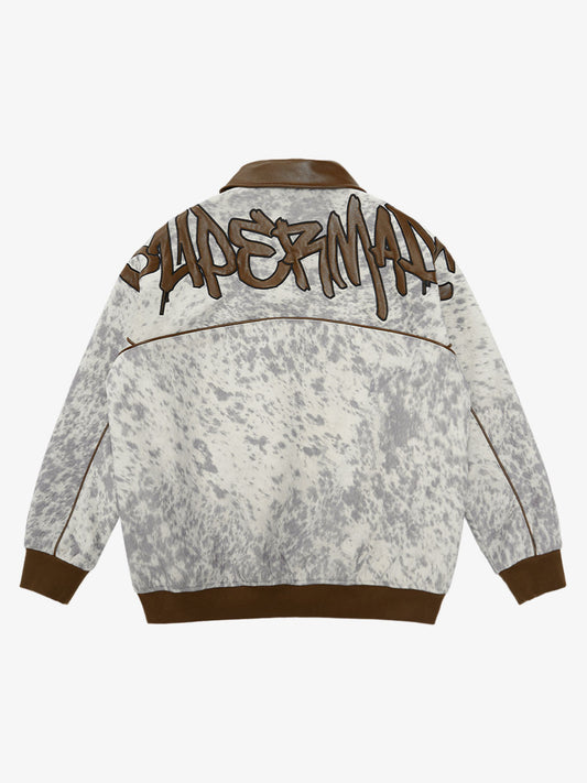 “Born to Make History” Embroidered Snow Leopard Fleece Jacket 