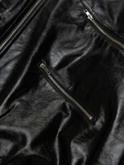 Multi-Zip Fur Hooded Leather Jacket 