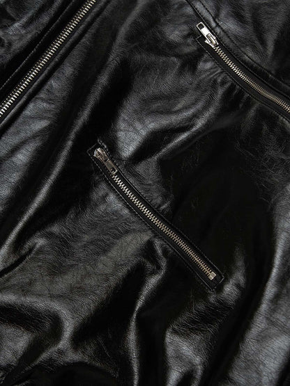 Multi-Zip Fur Hooded Leather Jacket 