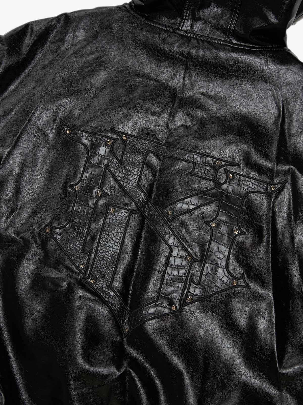 Multi-Zip Fur Hooded Leather Jacket 