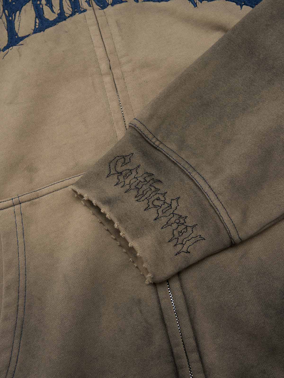 SUPERMADE Thorn Embroidery Zip Hooded Sweatshirt 