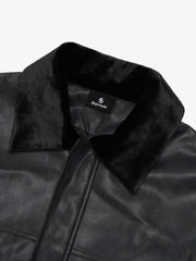 SUPM Fur Collar Rhinestone Pattern Leather Jacket - 2557 