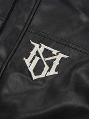 SUPM Fur Collar Rhinestone Pattern Leather Jacket - 2557 