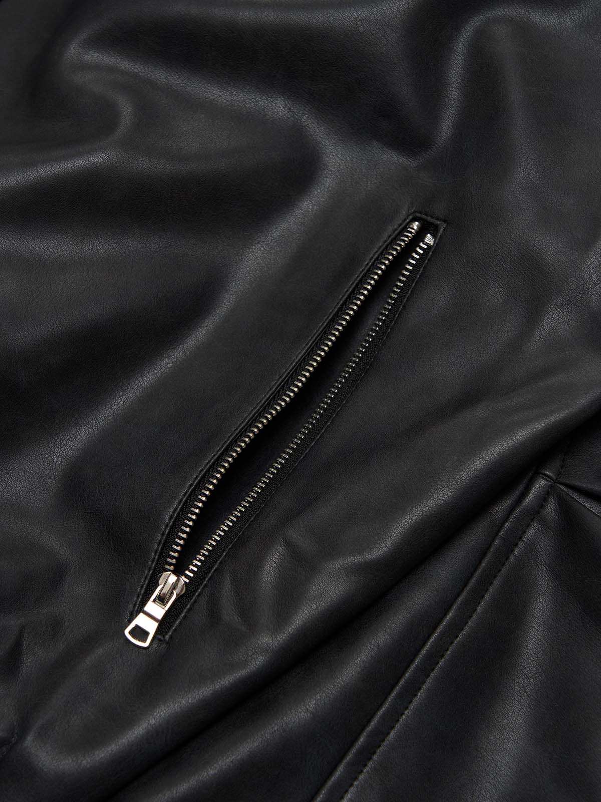SUPM Fur Collar Rhinestone Pattern Leather Jacket - 2557 