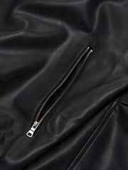 SUPM Fur Collar Rhinestone Pattern Leather Jacket - 2557 