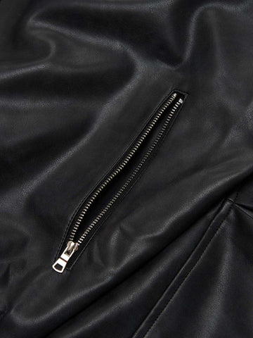SUPM Fur Collar Rhinestone Pattern Leather Jacket - 2557 