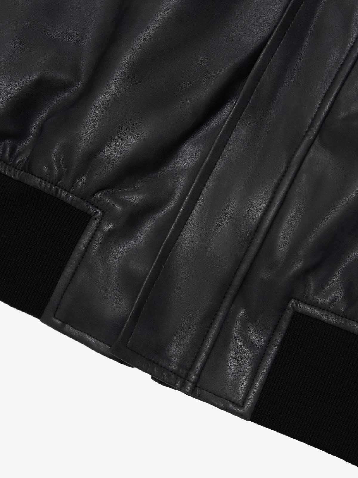 SUPM Fur Collar Rhinestone Pattern Leather Jacket - 2557 